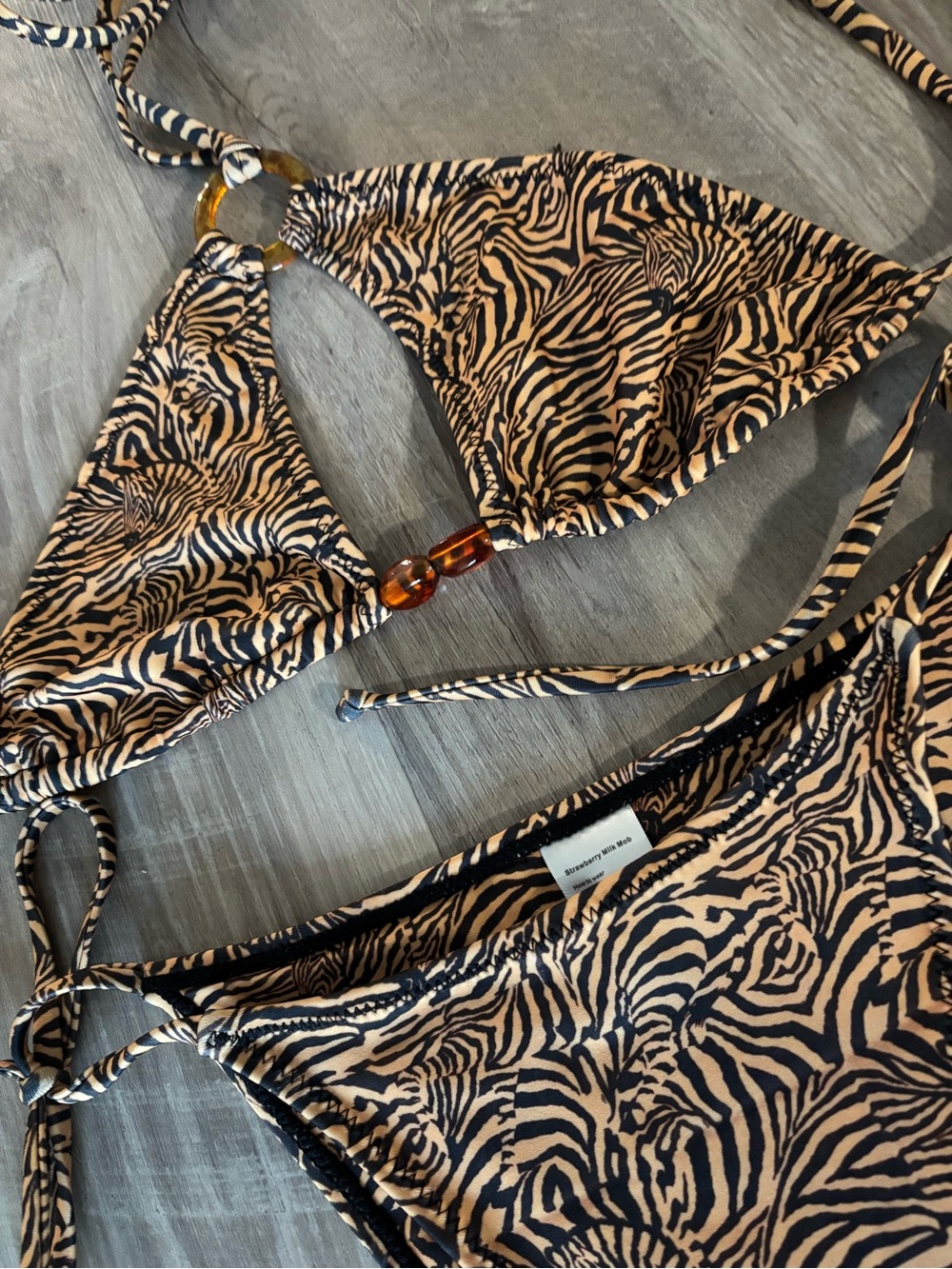 Strawberry Milk Mob Zebra Print Swim Bottom in Black and Tan Bikini S/M